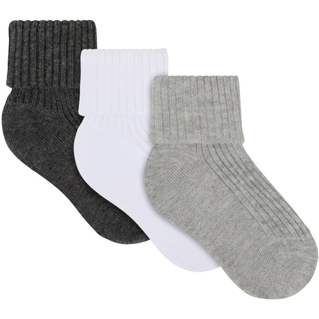 Minymo Light Grey Melange Baby 2X2 Rib Strumpo 3-Pack