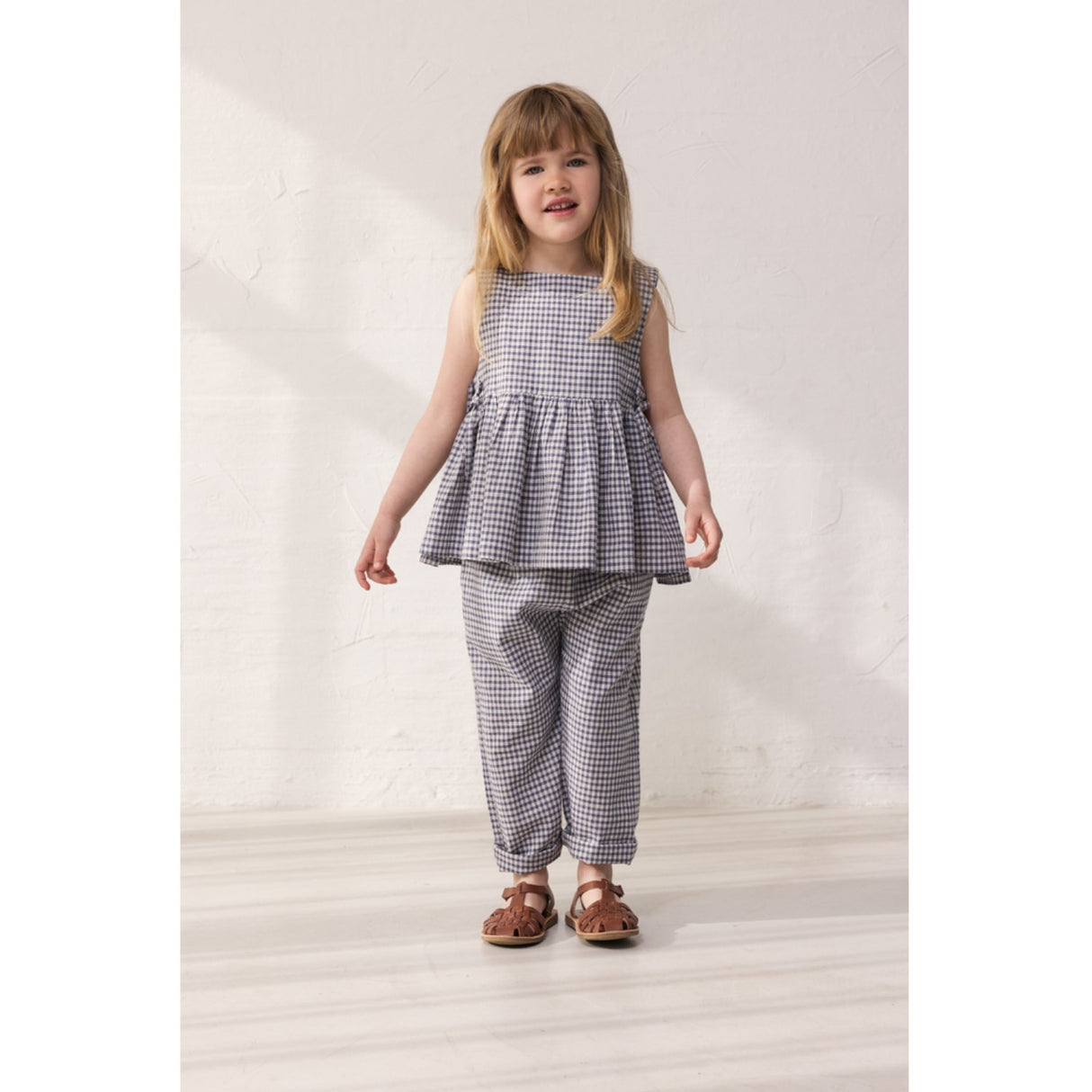 MarMar Cotton Linen Marine Check Tarame Topp