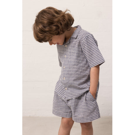 MarMar Cotton Linen Marine Check Tage Skjorta