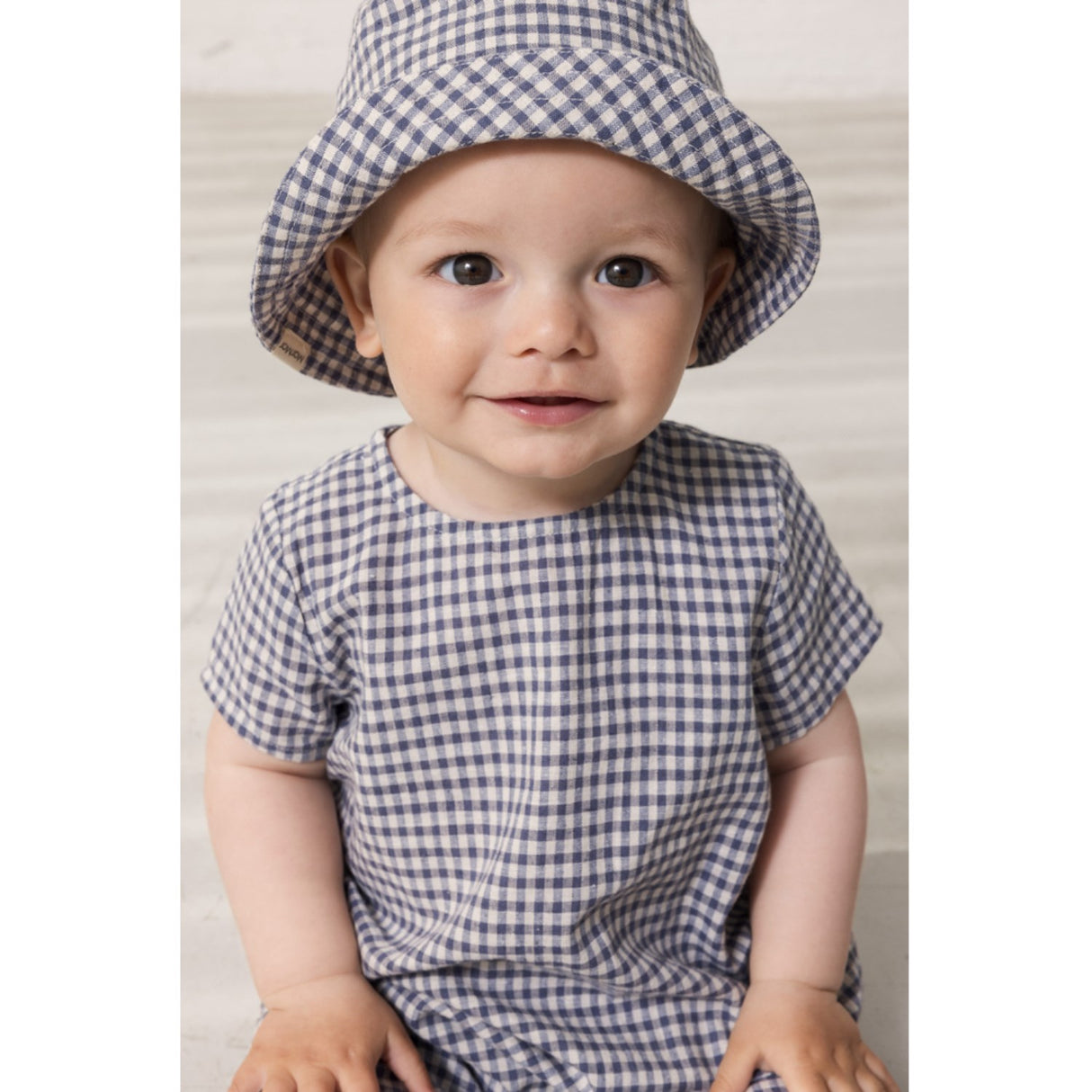 MarMar Cotton Linen Marine Check Rovento Romper