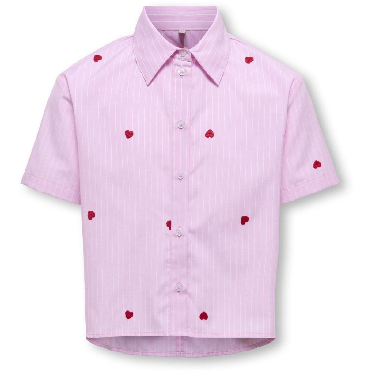 kids ONLY Begonia Pink Cloud Dancer/Emb Red Hearts Kognew Lina Ss Stripe Emb Skjorta Wvn