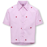 kids ONLY Begonia Pink Cloud Dancer/Emb Red Hearts Kognew Lina Ss Stripe Emb Skjorta Wvn