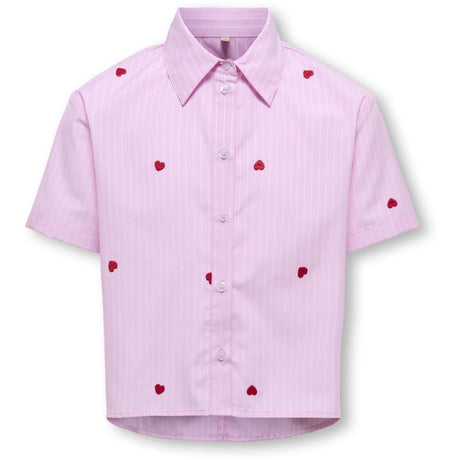 kids ONLY Begonia Pink Cloud Dancer/Emb Red Hearts Kognew Lina Ss Stripe Emb Skjorta Wvn