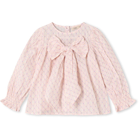 Fliink Chalk Pink Check Aop Zorro Ls Rosett Blus