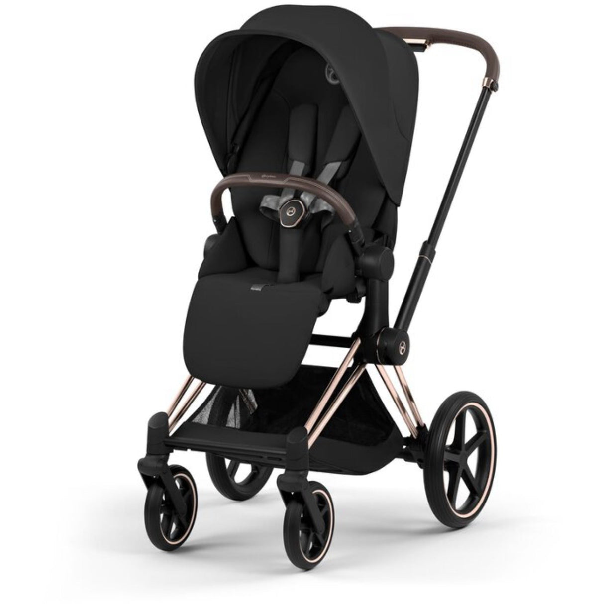 Cybex Sepia Black/Black Priam Comfort Rosegold Inklusiv Foldbar Liggedel