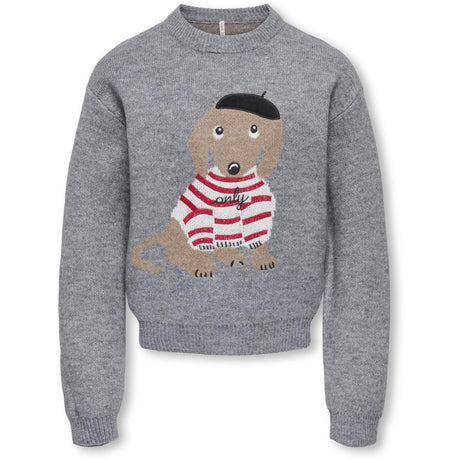 kids ONLY Medium Grey Melange Dachshund Kogteddy L/S Pullover Knt Noos