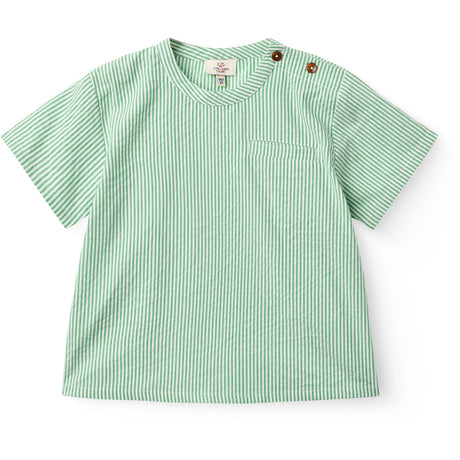 COPENHAGEN COLORS Sharp Green W Cream Stripe Seersucker Ss Blus