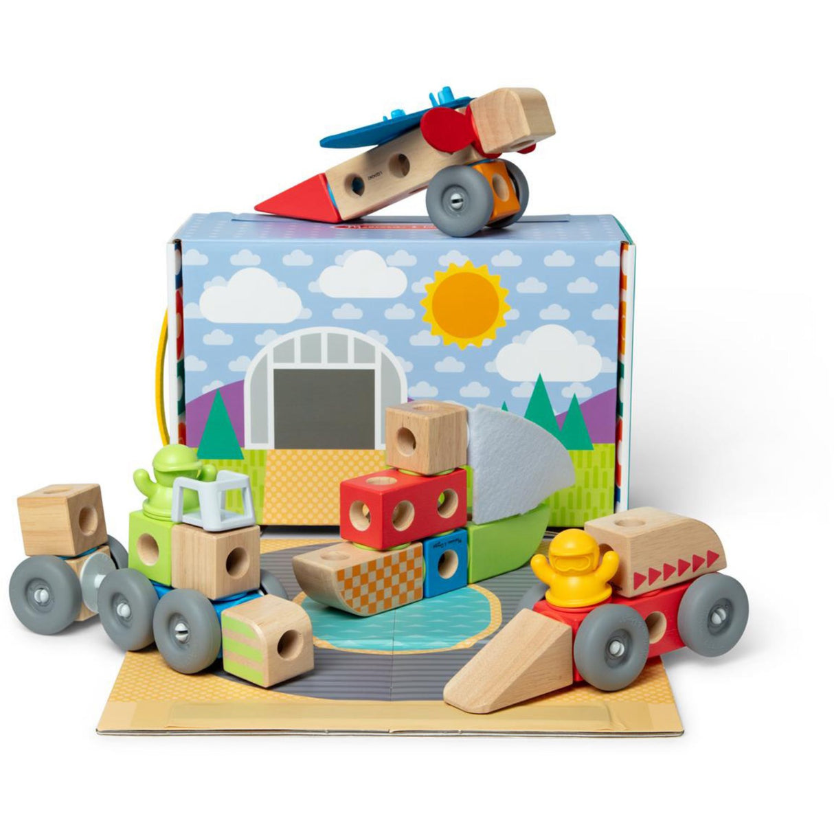 Melissa & Doug Multifarvet Blockables Playset Køretøjer 54Pcs