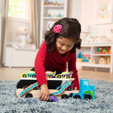 Melissa & Doug Multifarvet Biltransporter "Mega Racerbiler" Sett
