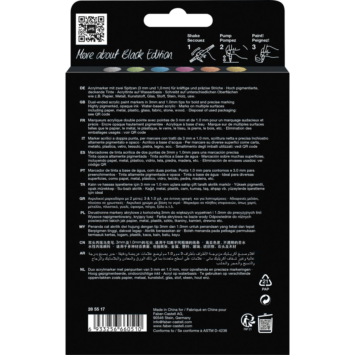 Faber-Castell akrylpenna 6 stycken metallisk