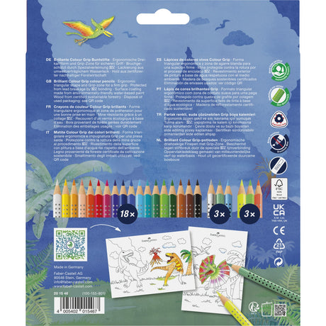 Faber-Castell 18+6 Grip Akvarellkritor + Klistermärken, Dinosaurie