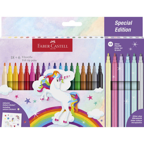 Faber-Castell enhörningsmarkörer - 18 färger + 6 glittermarkörer