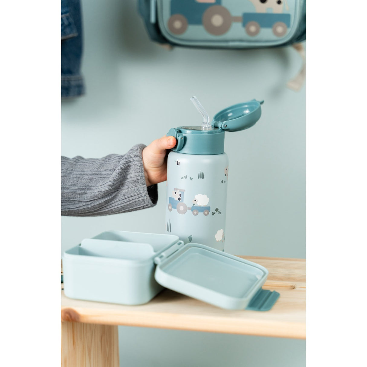 DonebyDeer Blue Tiny Farm Insulated Strån Flaska