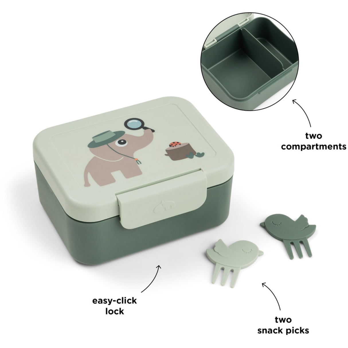 DonebyDeer Green Tiny Trails Tiny Lunch Låda Med Snack Picks