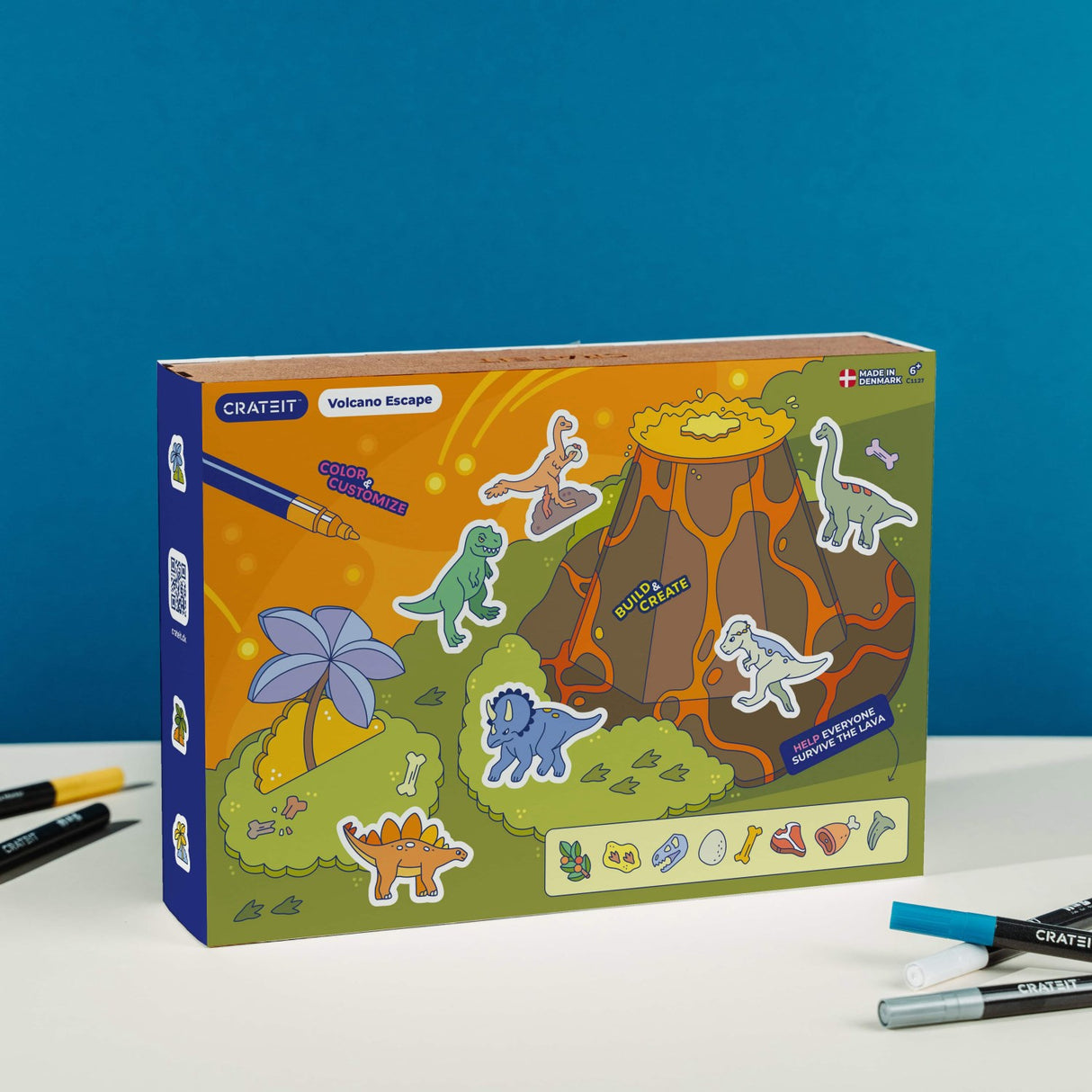 Crateit Dinosaur Wooden Leksak Volcano Escape