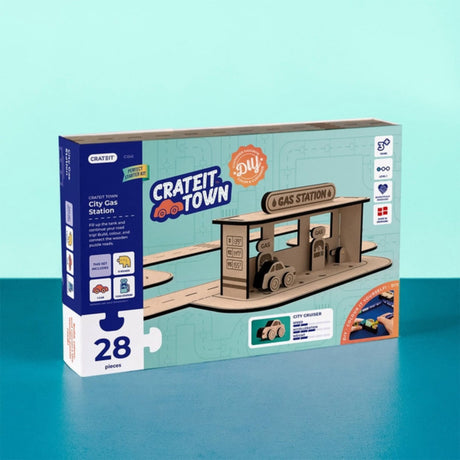 Crateit Town Wooden Leksak City Gas Station