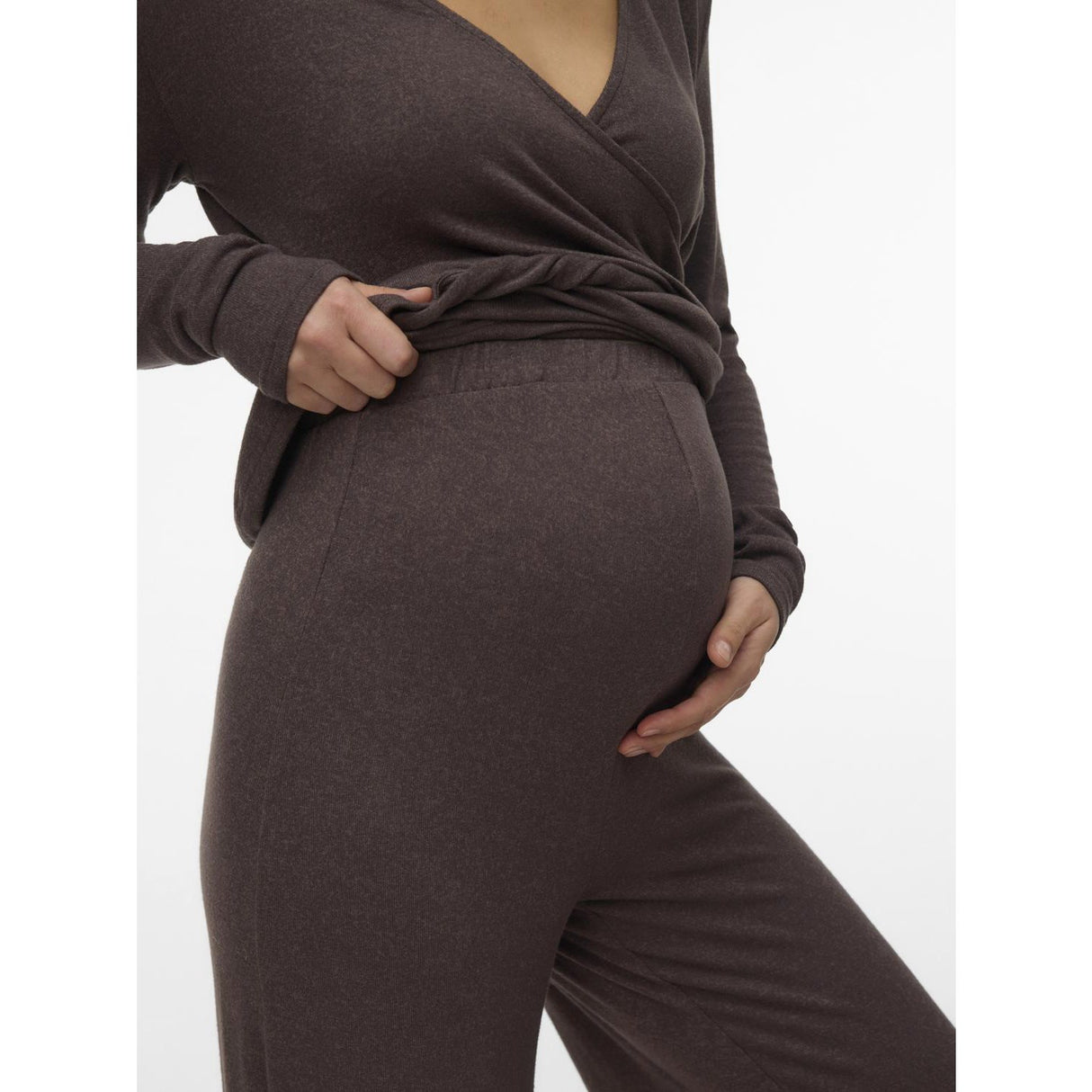 Mama;licious Chocolate Brown Melange Mlkira Wide Jrs Byxor Hw