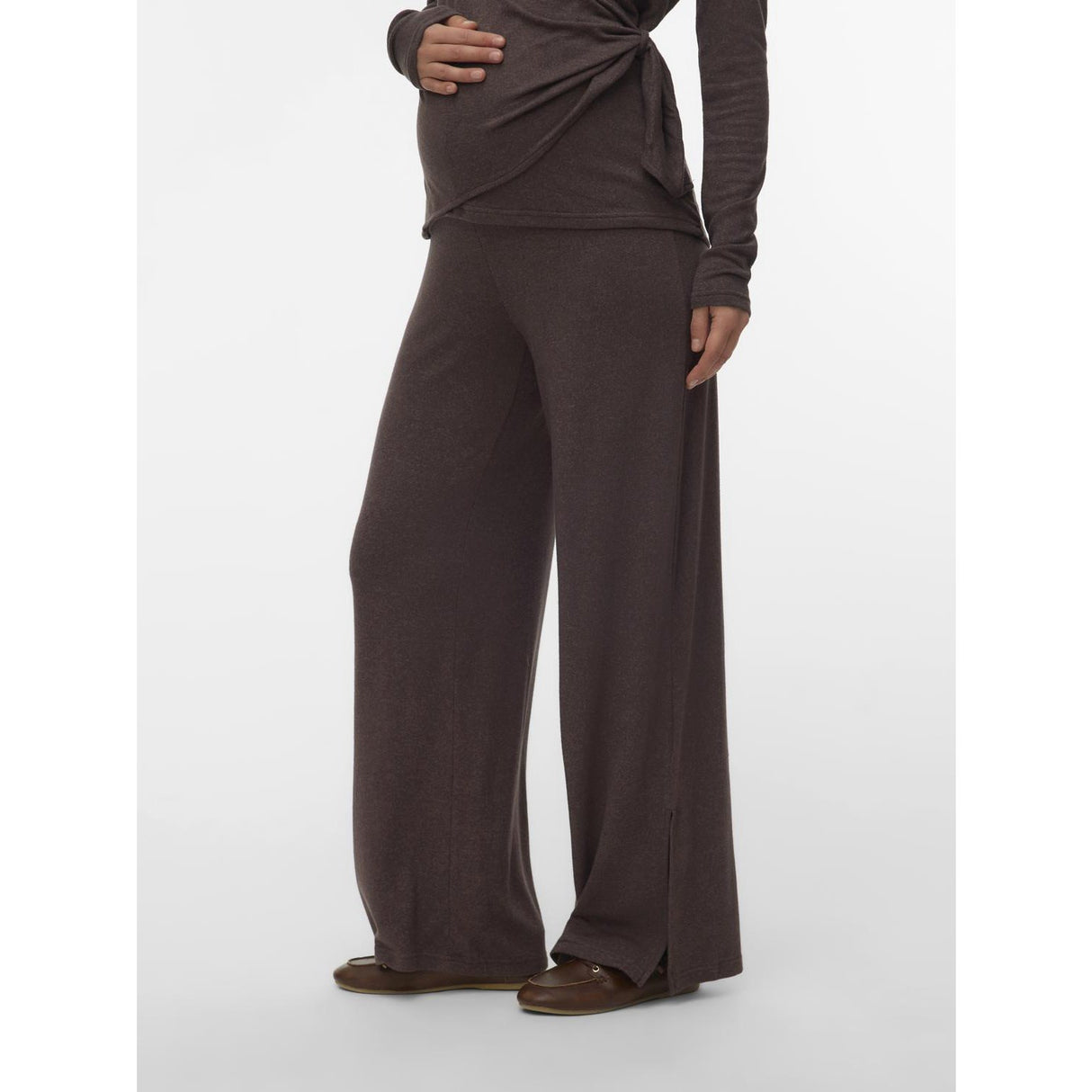 Mama;licious Chocolate Brown Melange Mlkira Wide Jrs Byxor Hw