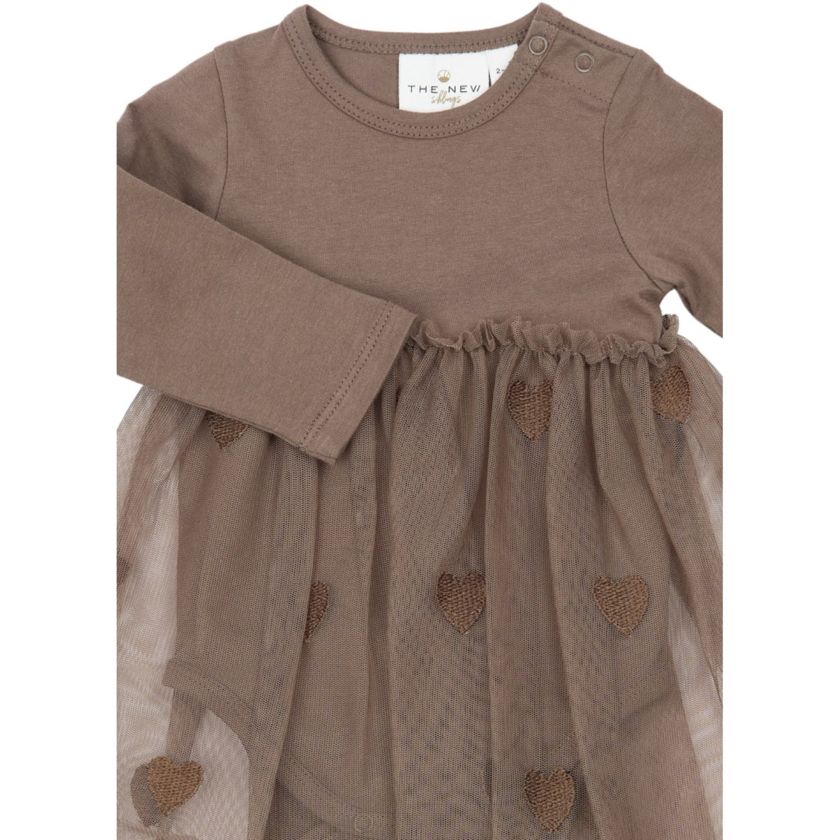 THE NEW Siblings Taupe Gray Emb Tn Tnsbynalla L_S Mesh Bodydress
