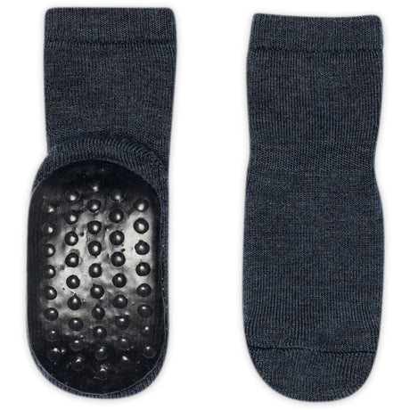 Gobabygo Dark Denim Melange Ull Strumpor Anti-Slip