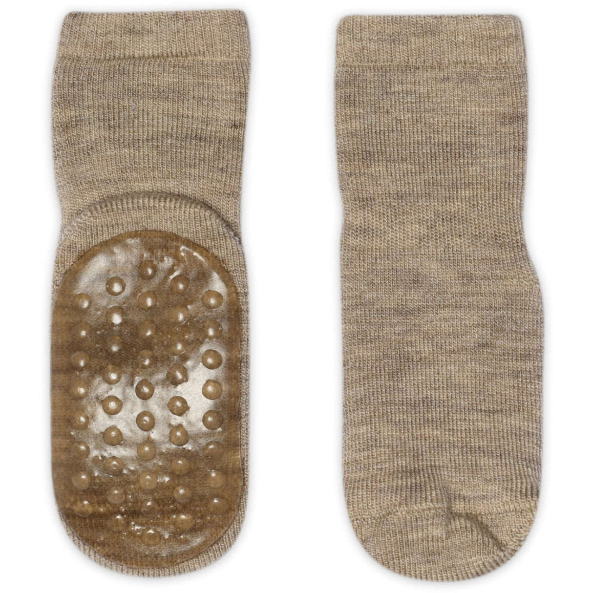 Gobabygo Light Brown Melange Ull Strumpor Anti-Slip