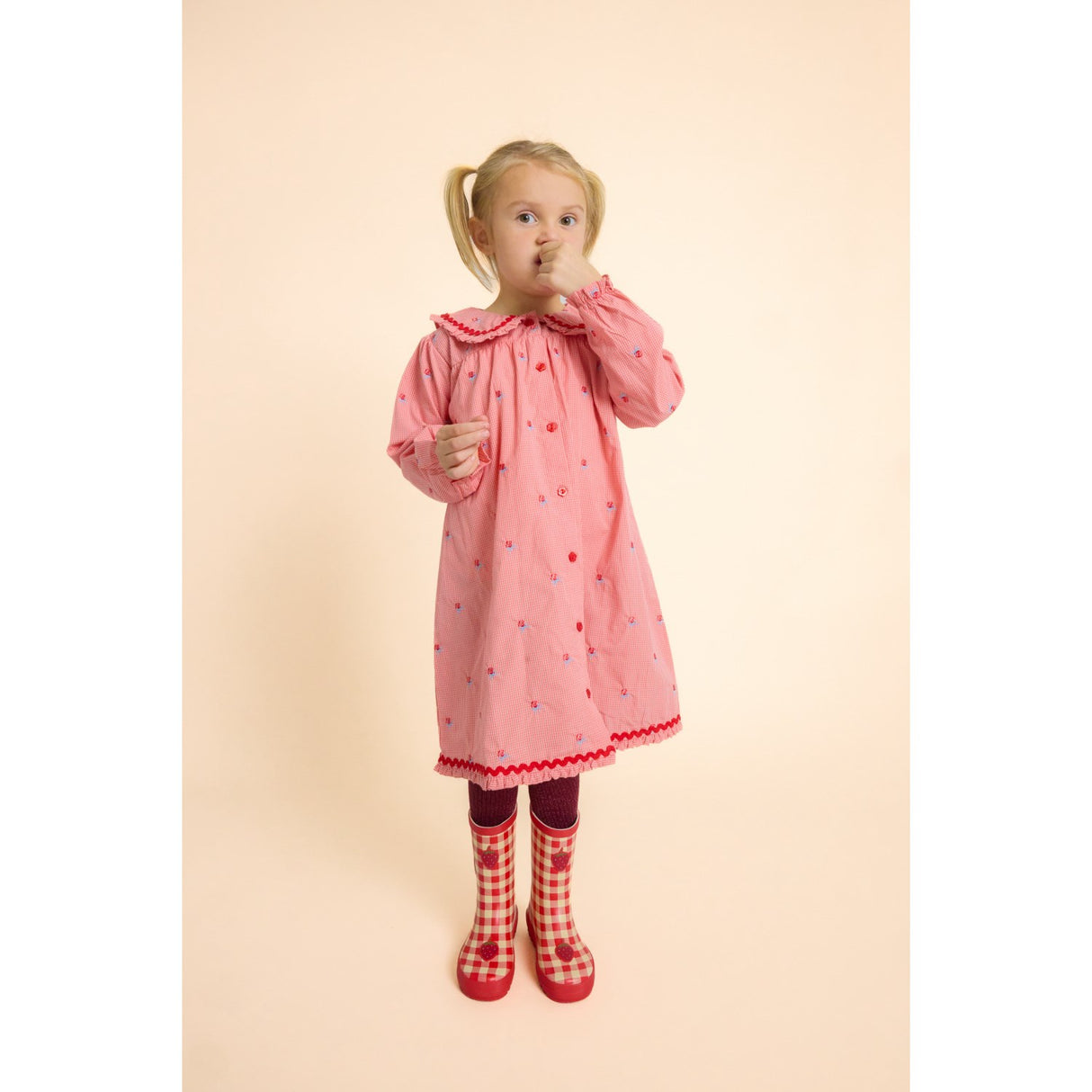 Flöss Pink Rose Gingham Sonja Klänning