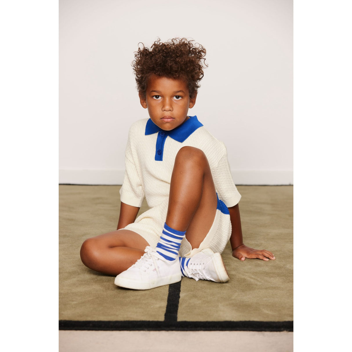Mini Rodini Off-White Cable Stickad Pikétröja Skjorta