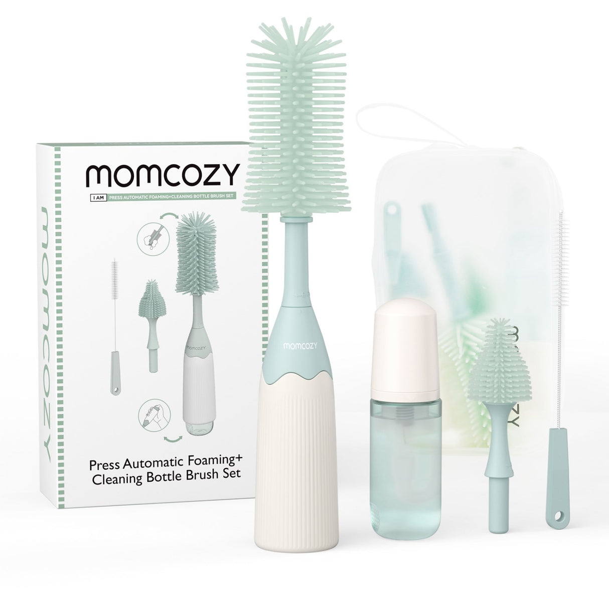 Momcozy Green Push-Press Design Flaska Brush Kit