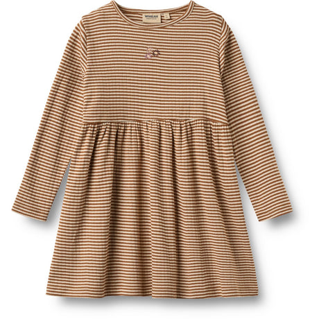 Wheat Warm Hazel Stripe Jersey Klänning L/S Embroidery Sessa