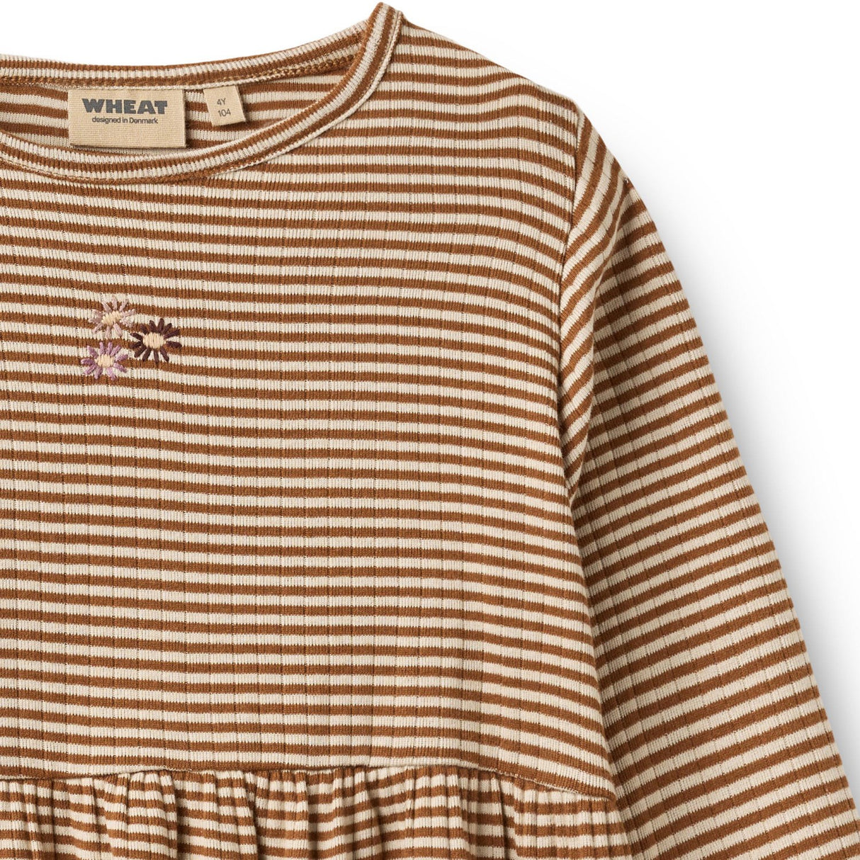 Wheat Warm Hazel Stripe Jersey Klänning L/S Embroidery Sessa