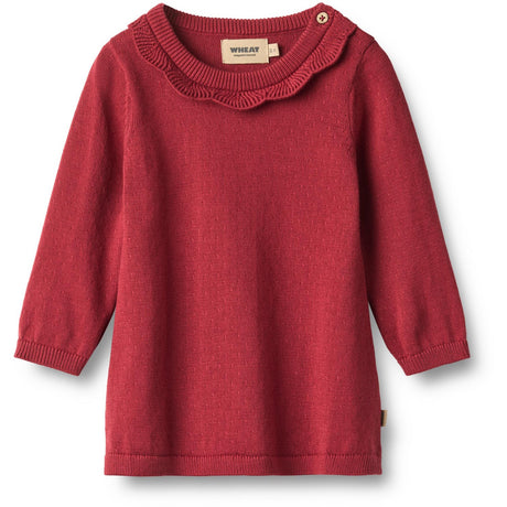 Wheat Red Cherry Stickad Klänning L/S Nannie