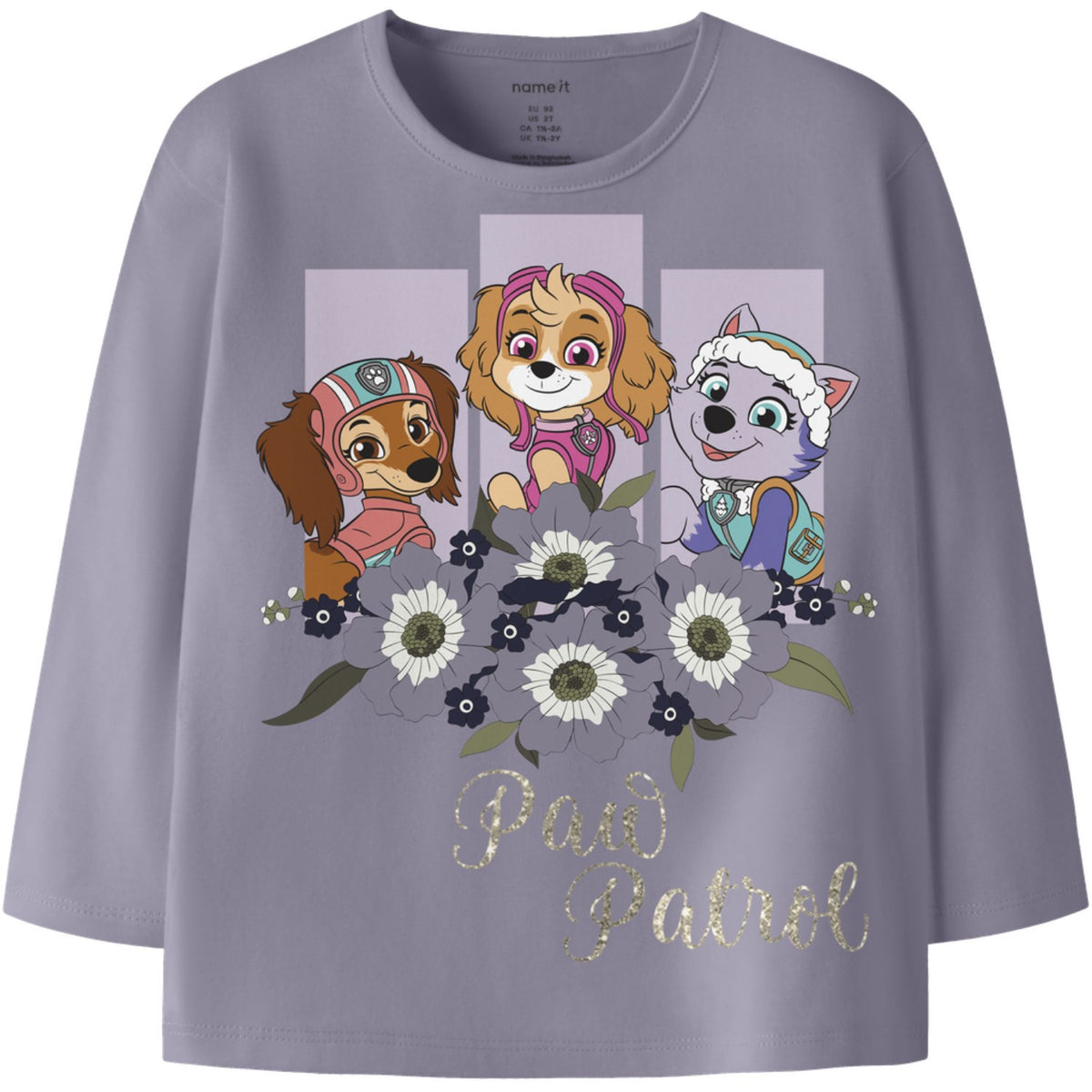 Name It Lavender Gray Nmfosara Paw Ls Nreg Topp Cplg