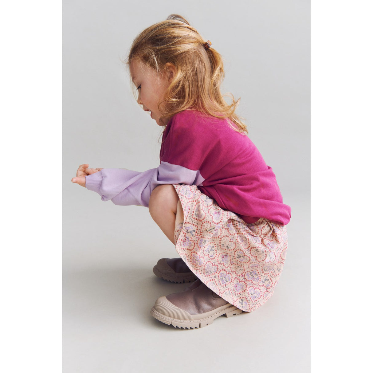 Wheat Magenta Heart Flowers Jersey Klänning S/S Anna