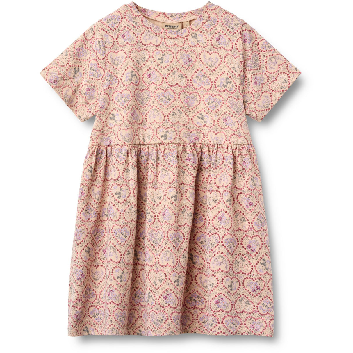 Wheat Magenta Heart Flowers Jersey Klänning S/S Anna