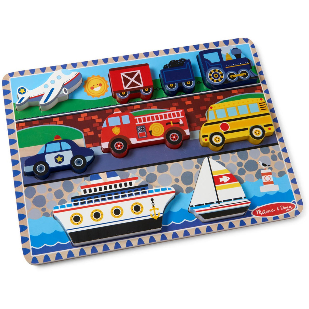 Melissa & Doug Multifarvet Pussel - Chunky Brikker - Køretøjer