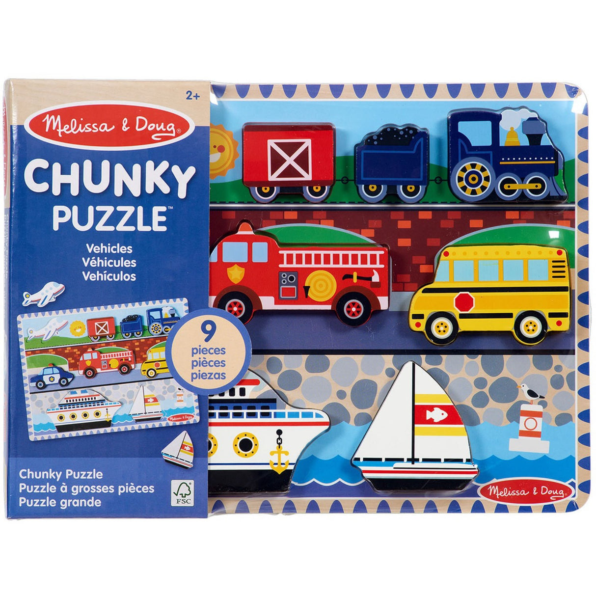 Melissa & Doug Multifarvet Pussel - Chunky Brikker - Køretøjer