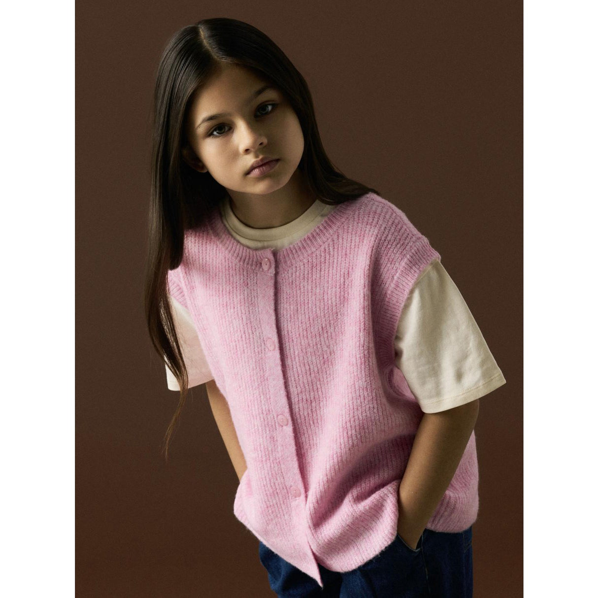 Name It Begonia Pink Nkfoanja Loose Stickad Väst