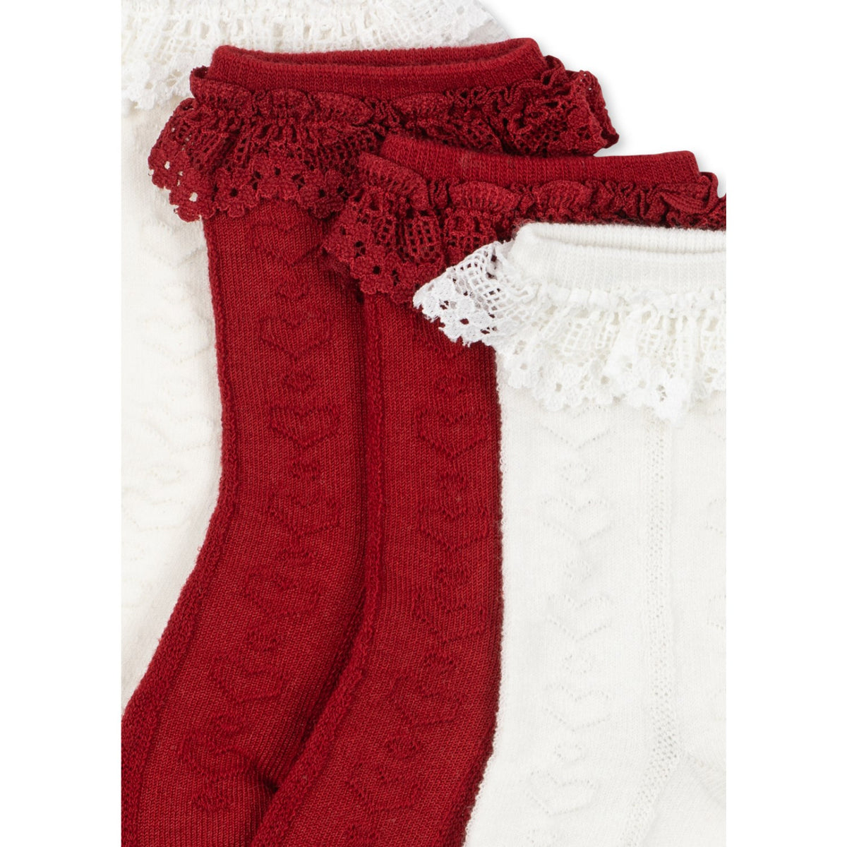 Konges Sløjd Red/Off White 2 Pack Pointelle Frill Strumpor