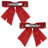 Konges Sløjd Red Glitter 2 Pack Sammet Dubbel Rosett Hair Clips