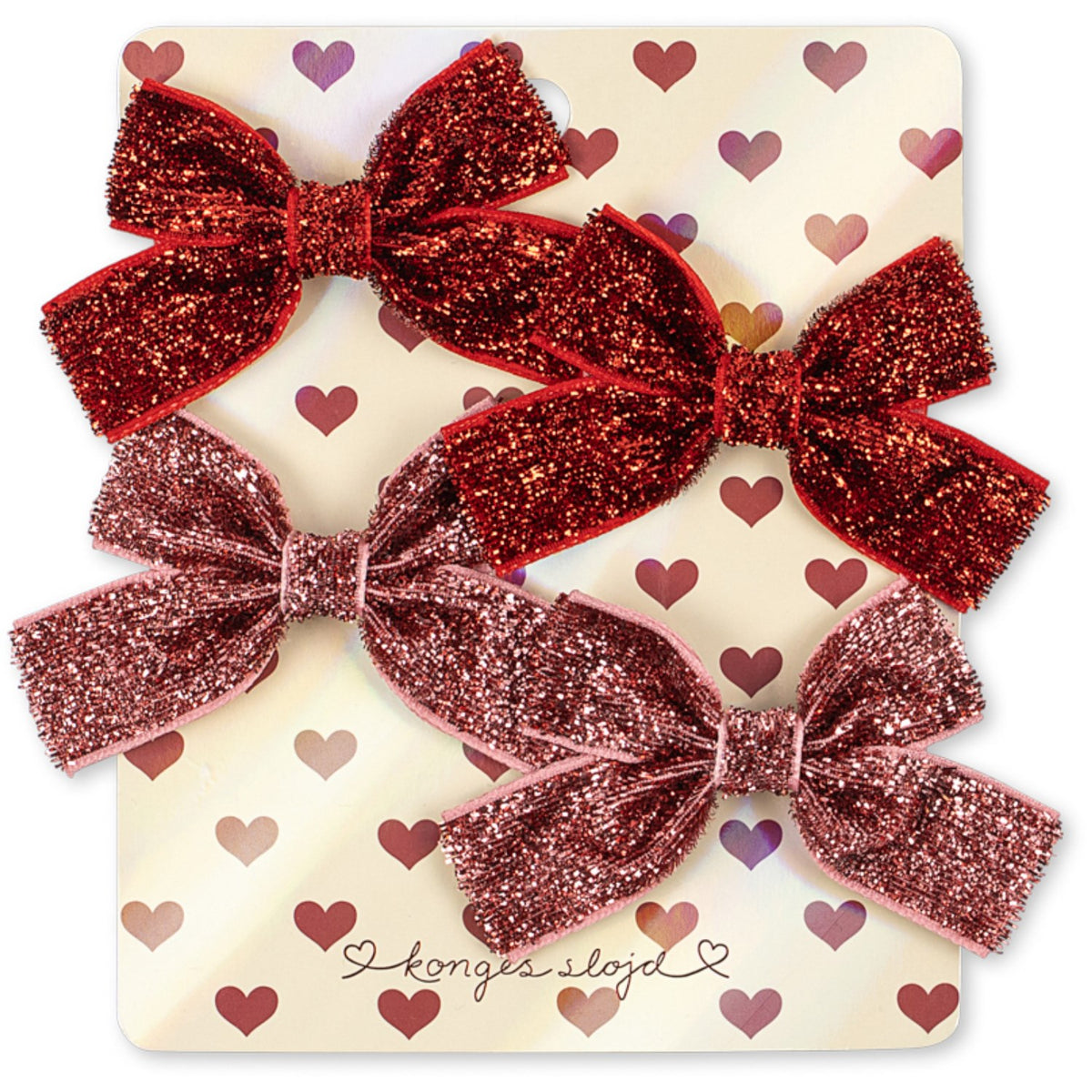Konges Sløjd Red Glitter/ Rose Glitter 4 Pack Micki Rosett Hair Clips