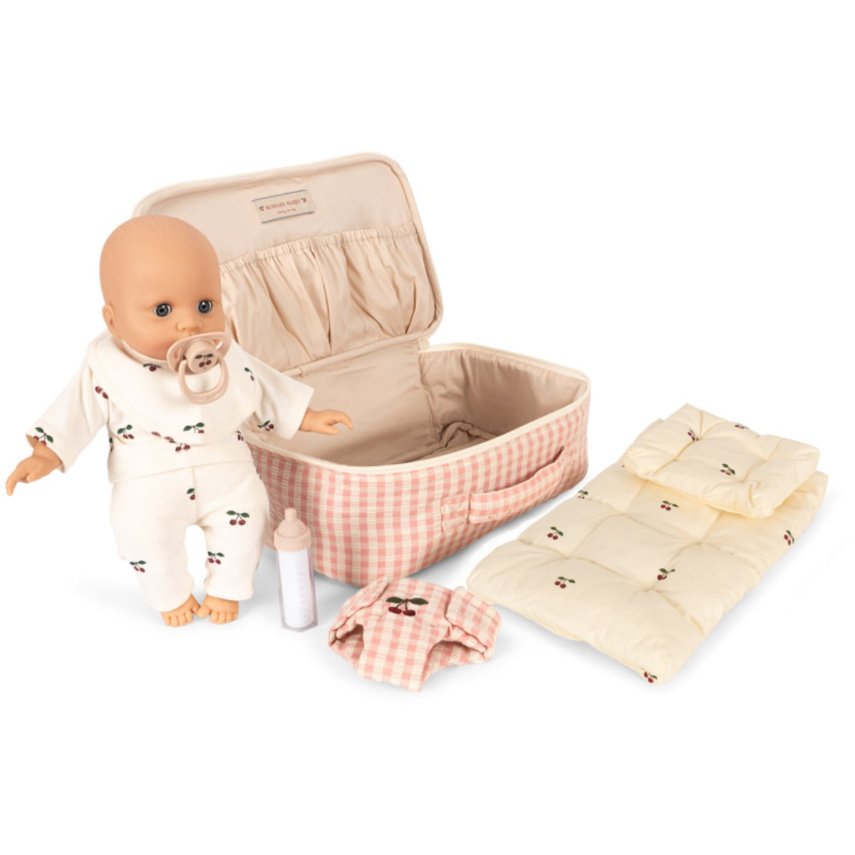 Konges Sløjd Pink Check Baby Docka Nursery Resväska