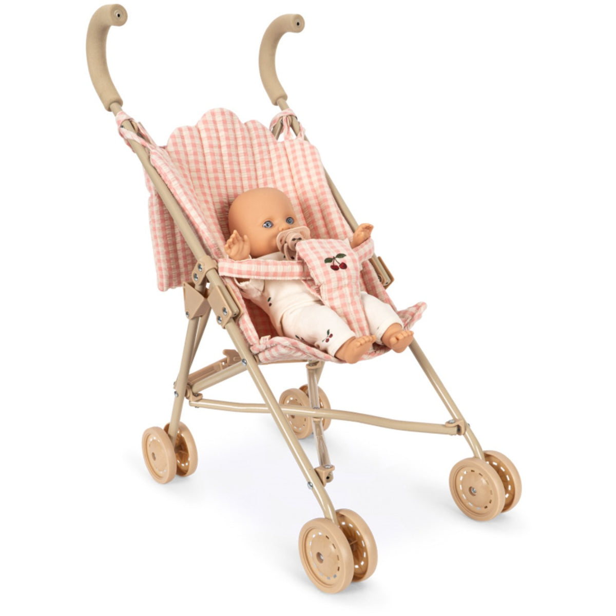 Konges Sløjd Pink Check Poppy Docka Stroller Sett