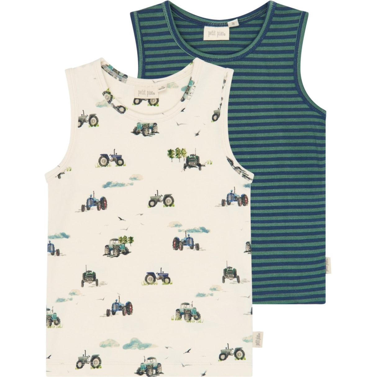 Petit Piao Eggnog Tractor Aop Ppstar Boys Undertröja 2-Pack