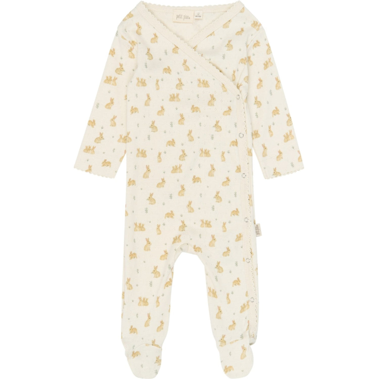 Petit Piao Eggnog Rabbit Aop Ppdio L_S Byxdress Fold Feet Pointelle Nb