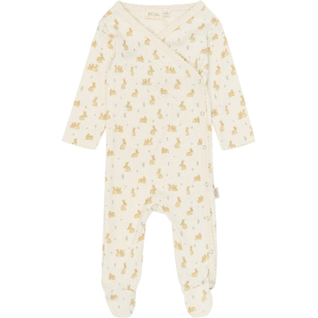 Petit Piao Eggnog Rabbit Aop Ppdio L_S Byxdress Fold Feet Pointelle Nb