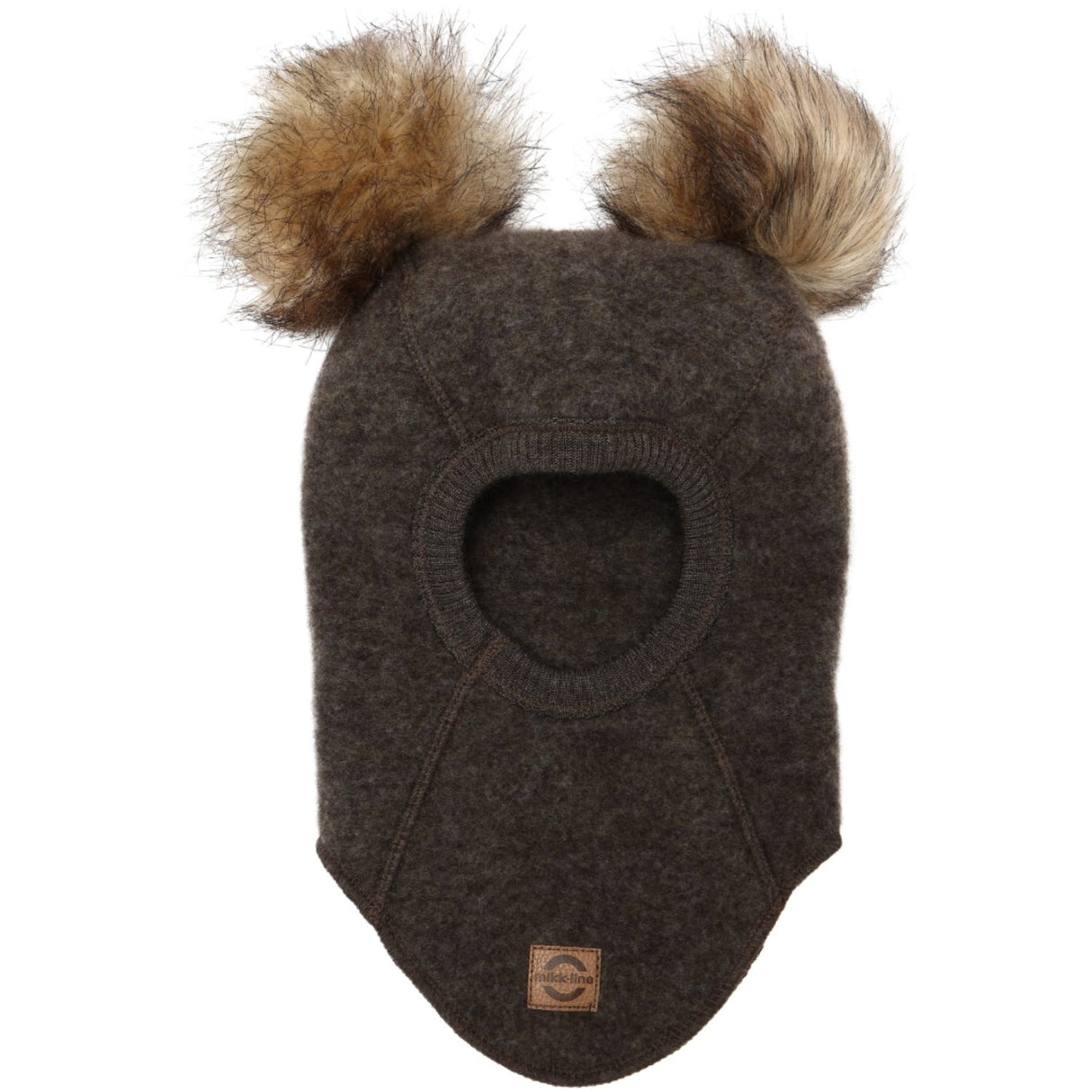 Mikk-Line Dark Brown Melange ull Balaclava med tofs