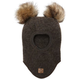 Mikk-Line Dark Brown Melange ull Balaclava med tofs
