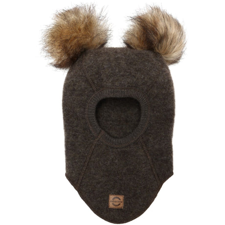 Mikk-Line Dark Brown Melange ull Balaclava med tofs