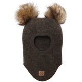 Mikk-Line Dark Brown Melange ull Balaclava med tofs