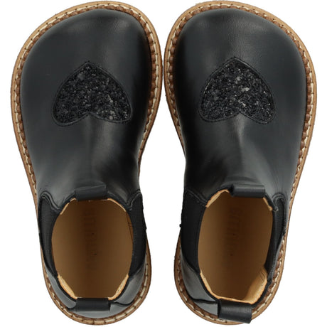 Angulus Black/Black Glitter/Black Elastic Chelsea Stövlar Med Hjerte